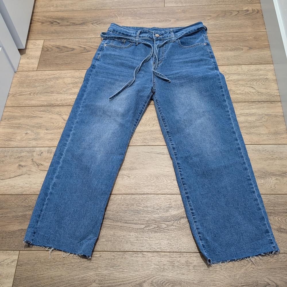 Casual Blue Wide-Leg Jeans with Drawstring Waist